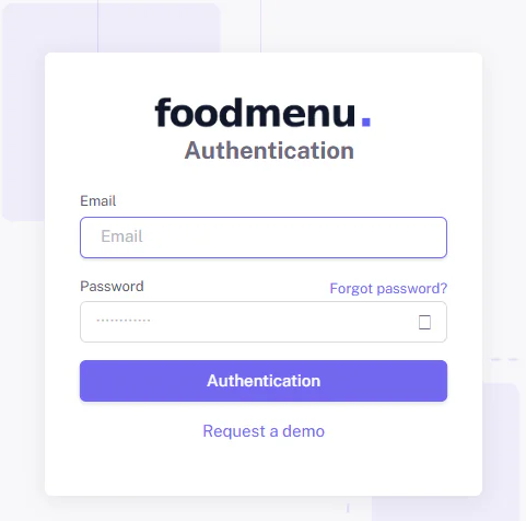 The FoodMenu login form with email and password fields