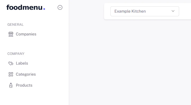 The dashboard sidebar with Labels, Categories and Products