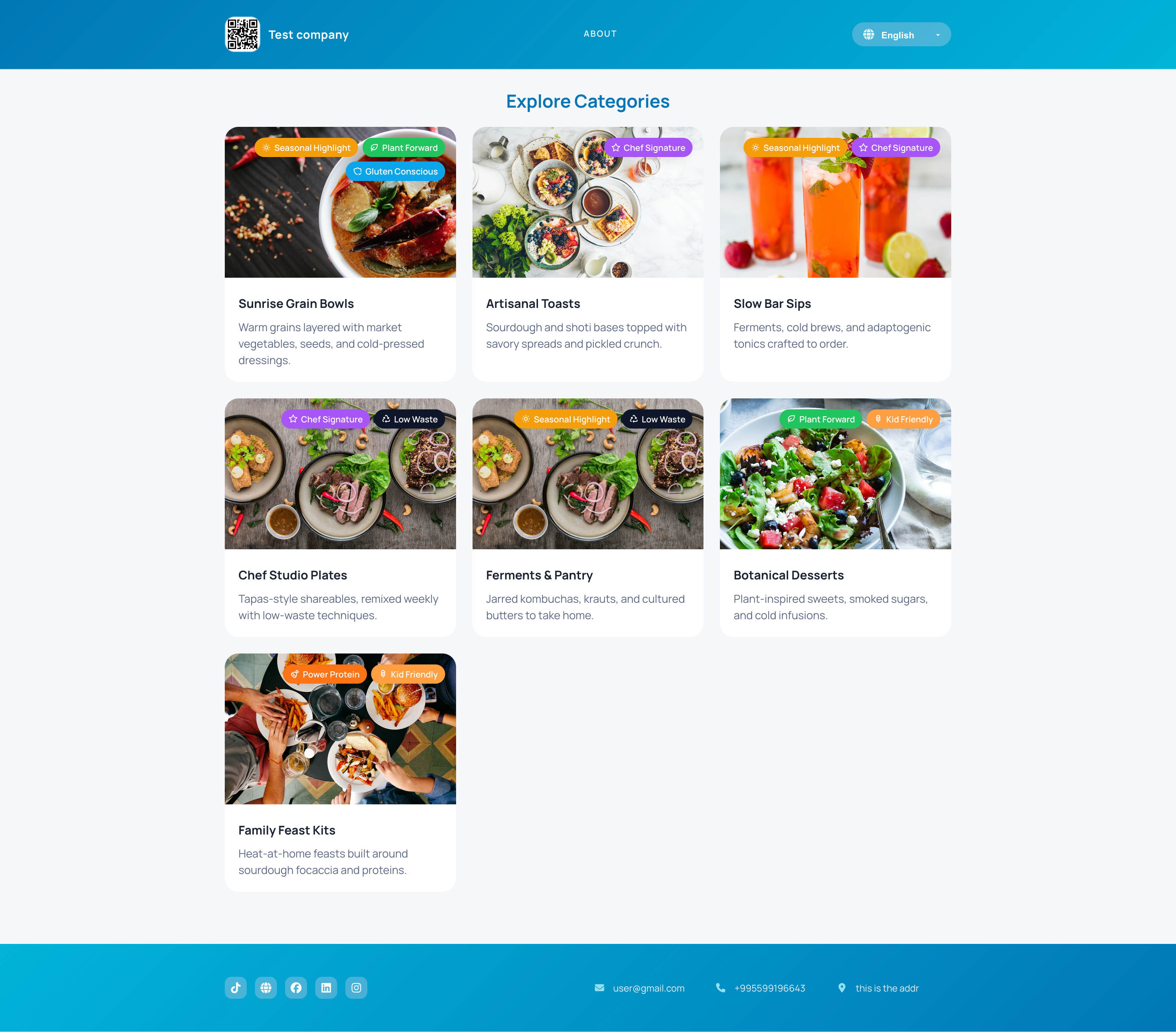 Category listing with consistent cards and short descriptions